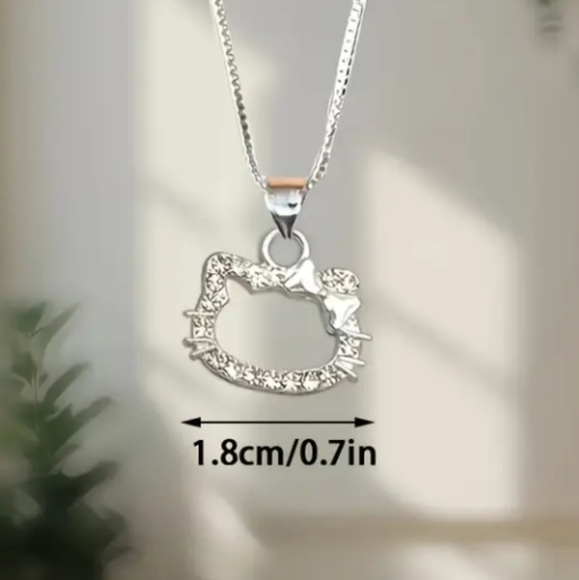 Silver Gemstones Outline Hello Kitty Sanrio Pendant Necklace Women's Girl's - Picture 4 of 4